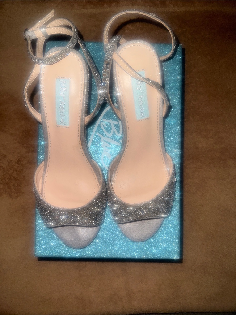 Betsey Johnson Silver Glitter Ankle-Strap Heels